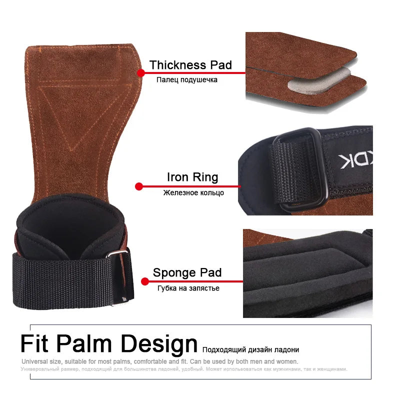 Gym Grips For Men Women Cowhide Palm Guards Weightlifting Fitness Workout Gloves Grips with Wrist Wraps Training Equipment - Fields Of Fitness