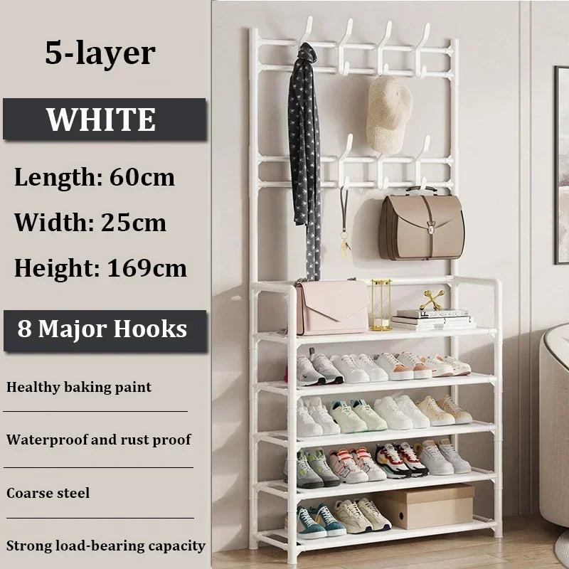 Clothes Hanger Multi-Layer Shoe Rack Doorway DIY Hat And Shoes Shelf Simple Floor-Standing Living Room Organizer Storage Racks - Fields Of Fitness