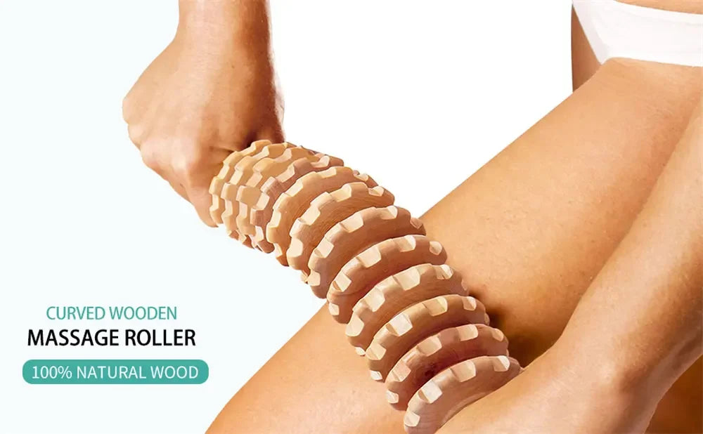 12 Rollers Wooden Curved Massager Handheld Roller Stick, Trigger Point Body Therapy Massager for Belly Waist Muscles Pain Relief - Fields Of Fitness