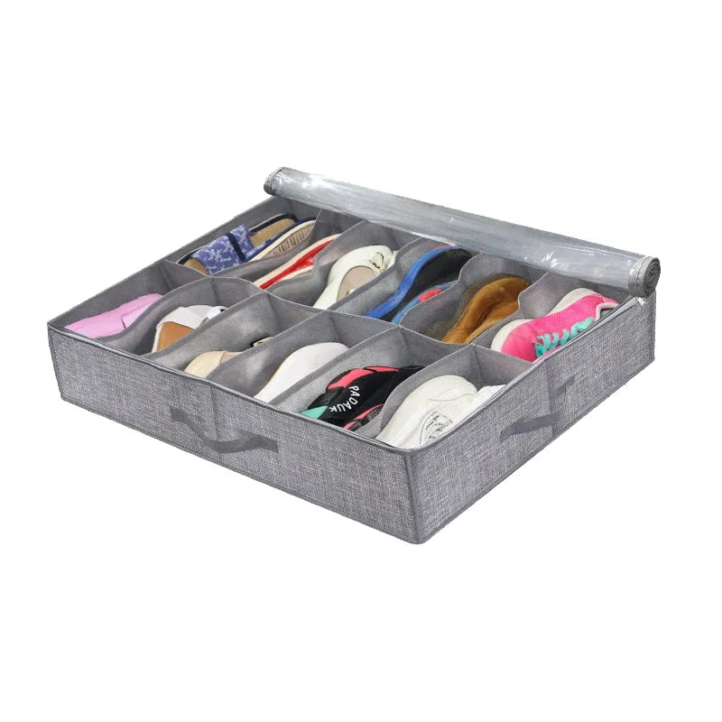 Foldable Under Bed Shoe Storage Organizer Dustproof Non Woven Storage Box with Clear Window Space Saving Shoes Organizer - Fields Of Fitness