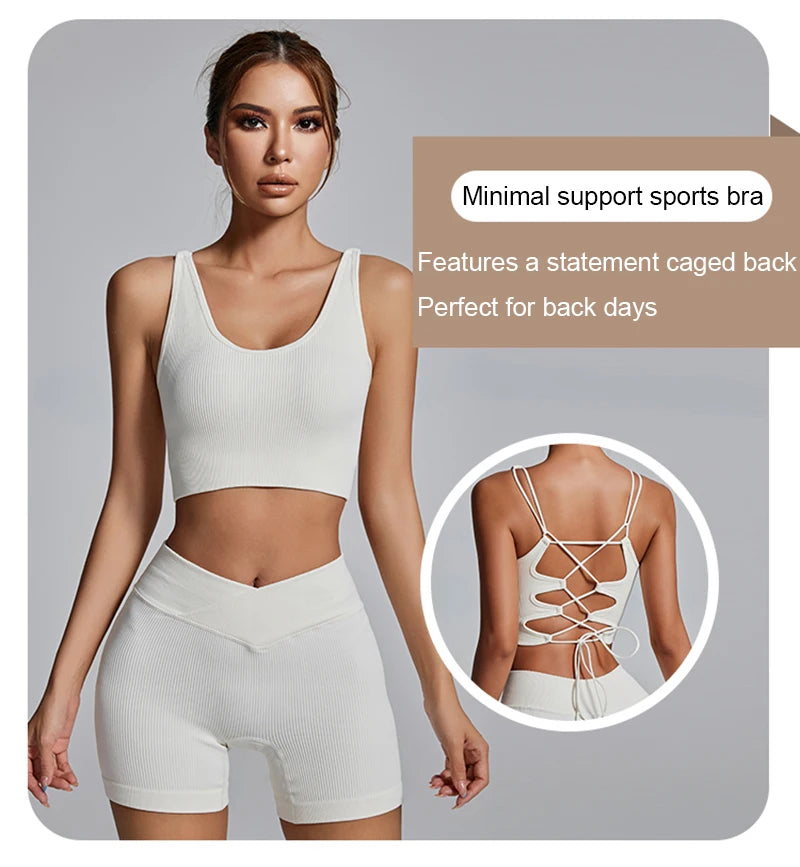 Yoga Sports Bras for Women Open Back Design Padded Crop Top Fitness Push Up Workout Running Gym Tops - Fields Of Fitness