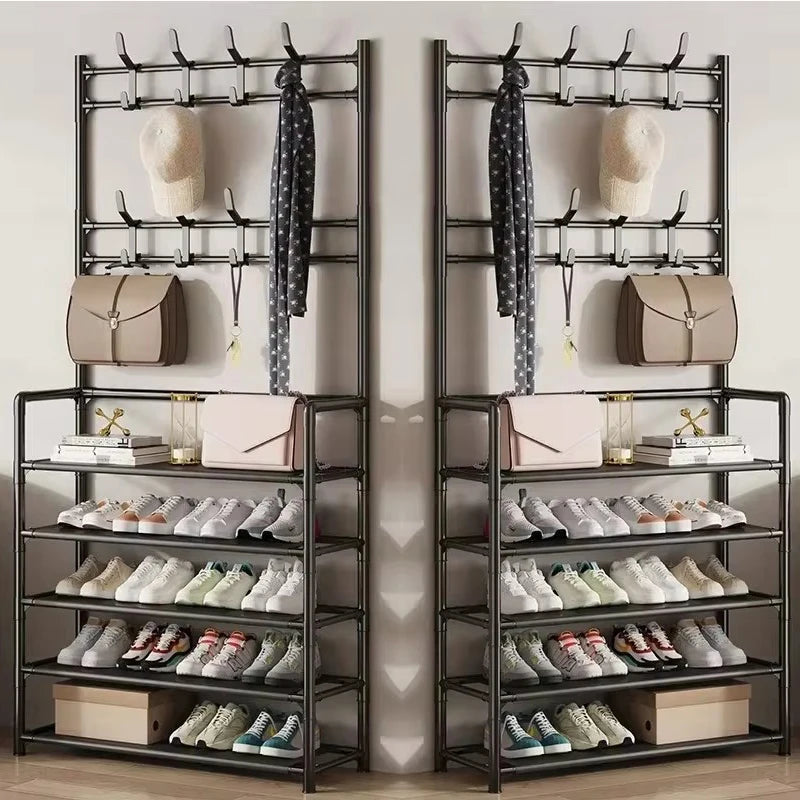 Clothes Hanger Multi-Layer Shoe Rack Doorway DIY Hat And Shoes Shelf Simple Floor-Standing Living Room Organizer Storage Racks - Fields Of Fitness
