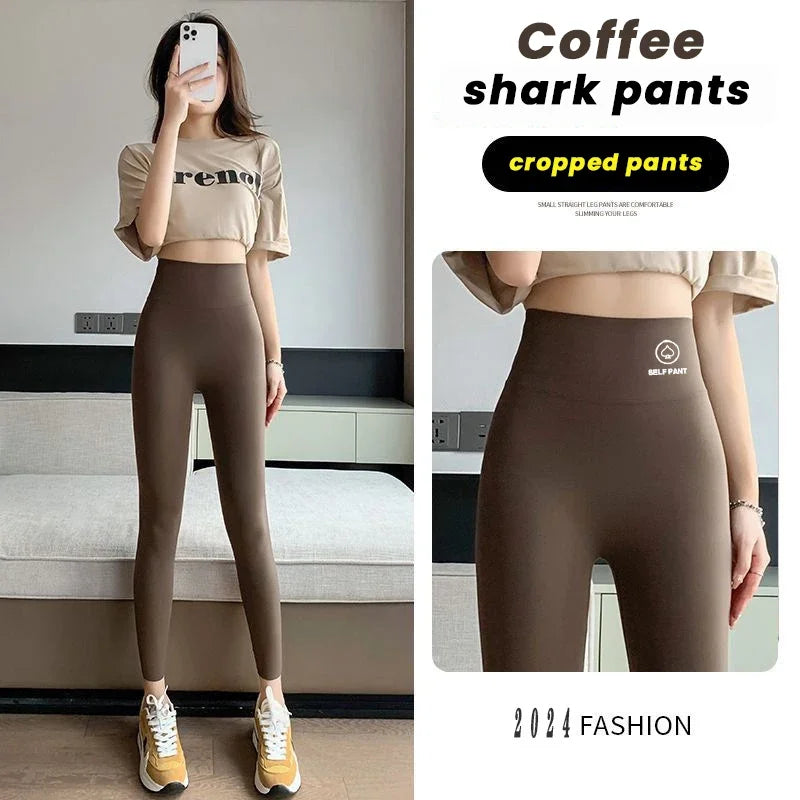 Womens High Waisted Seamless Leggings Sports Fitness Yoga Pants Gym Leggings Womens Elastic Shark Pants Cycling Pants Summer - Fields Of Fitness