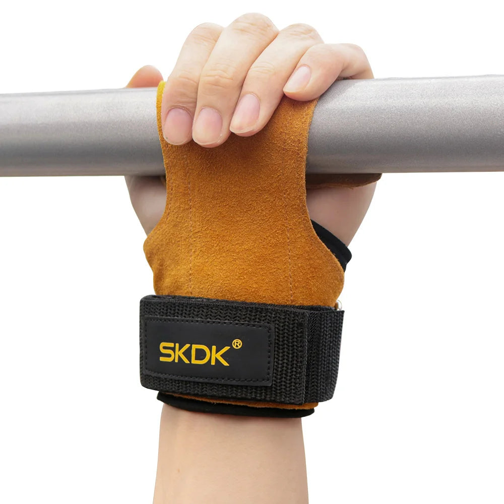 Gym Grips For Men Women Cowhide Palm Guards Weightlifting Fitness Workout Gloves Grips with Wrist Wraps Training Equipment - Fields Of Fitness