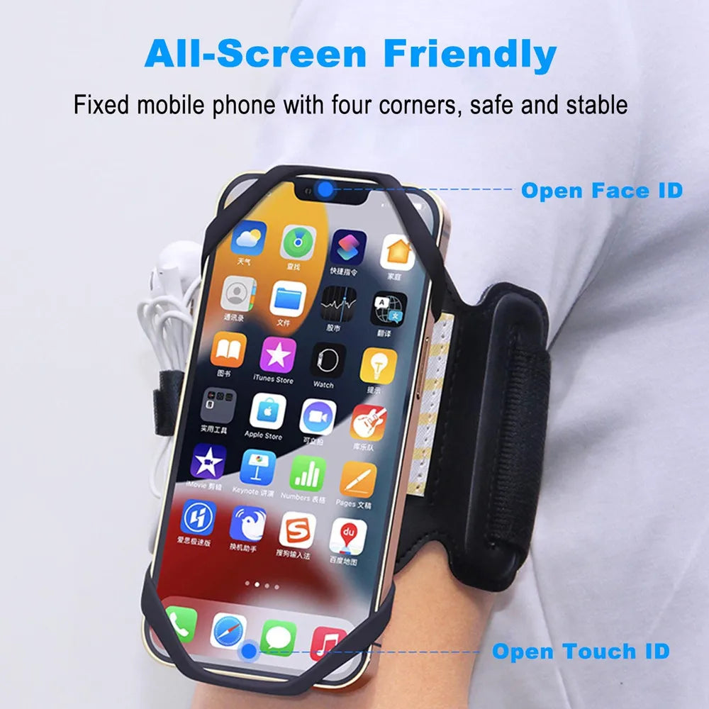 Running Armband Wristband Bracke 360 ° Rotatable Phone Holder Suitable For 4-7-inch Smartphones Card Pocket For Running Bicycles - Fields Of Fitness