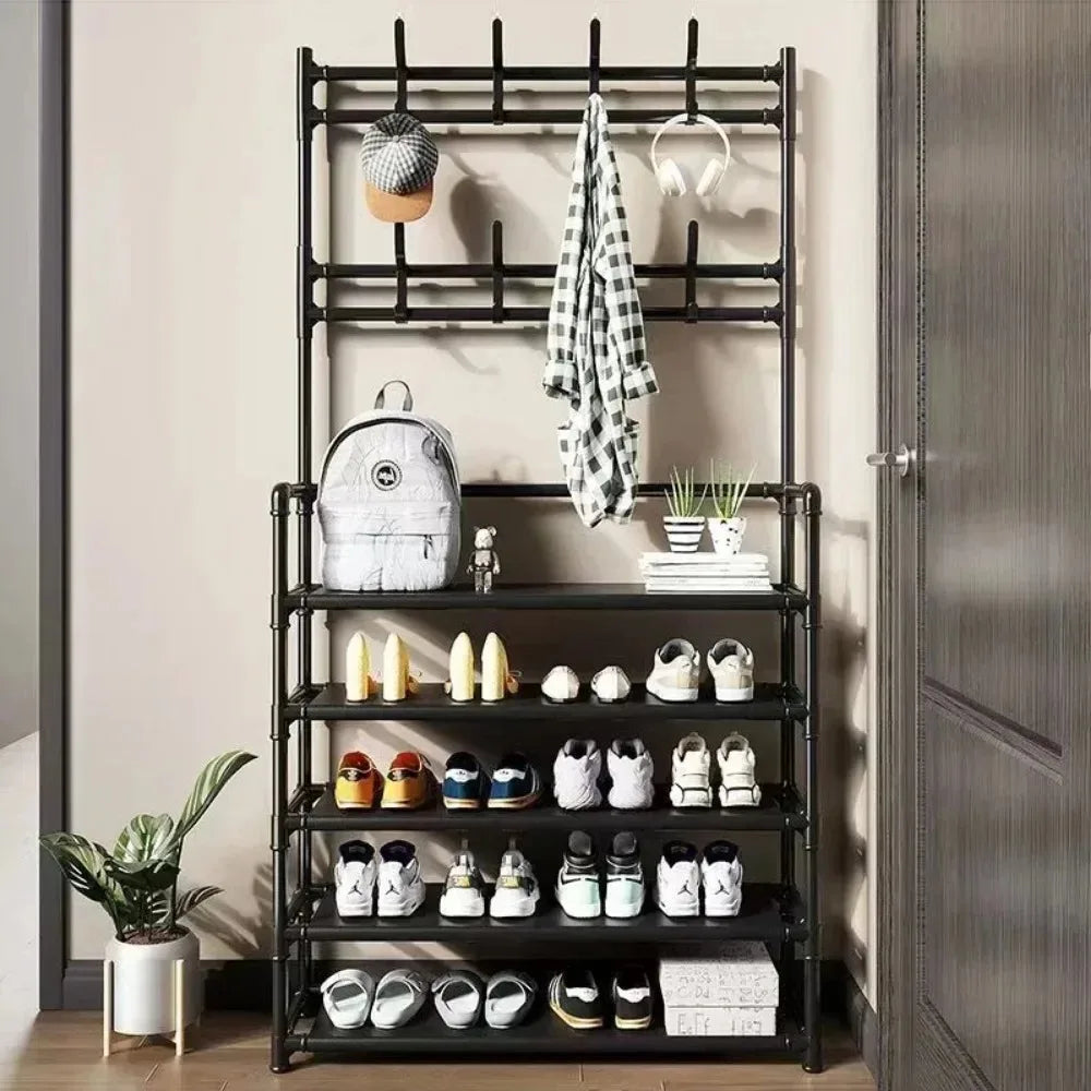 Clothes Hanger Multi-Layer Shoe Rack Doorway DIY Hat And Shoes Shelf Simple Floor-Standing Living Room Organizer Storage Racks - Fields Of Fitness