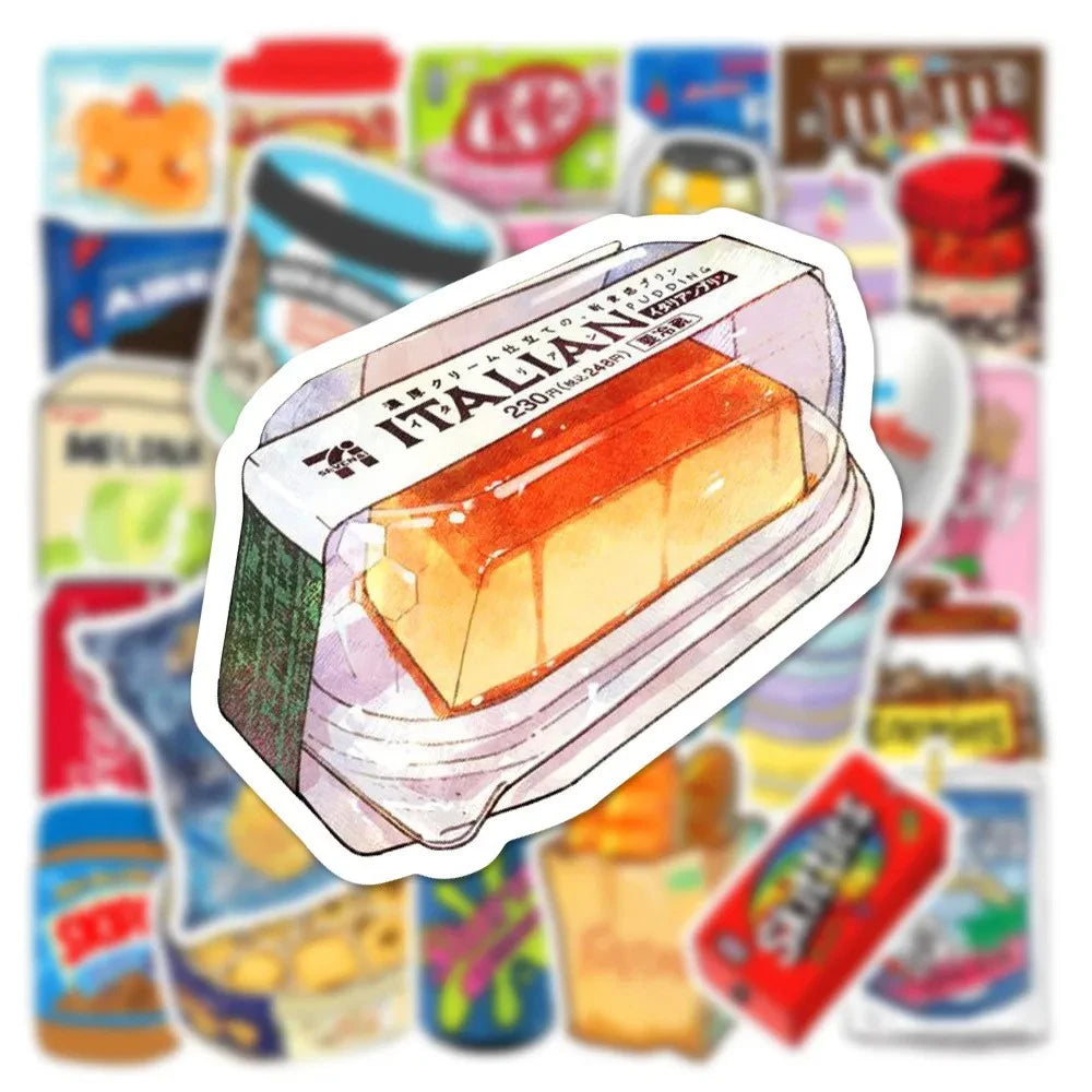 10/30/50pcs Ins Style Snacks Food Stickers Cute Cartoon Decals for Diary Water Bottle Phone Case Kawaii Children Sticker - Fields Of Fitness