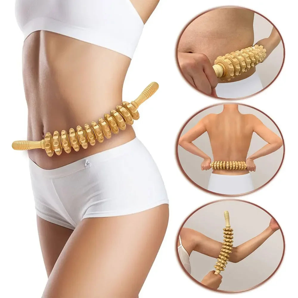 12 Rollers Wooden Curved Massager Handheld Roller Stick, Trigger Point Body Therapy Massager for Belly Waist Muscles Pain Relief - Fields Of Fitness