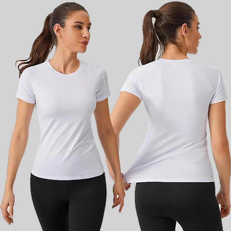 Women's Compression Shirt Short Sleeve Athletic Yoga Running T-Shirt Summer Gym Workout Quick Dry Stretchy Tees Tops Baselayer - Fields Of Fitness