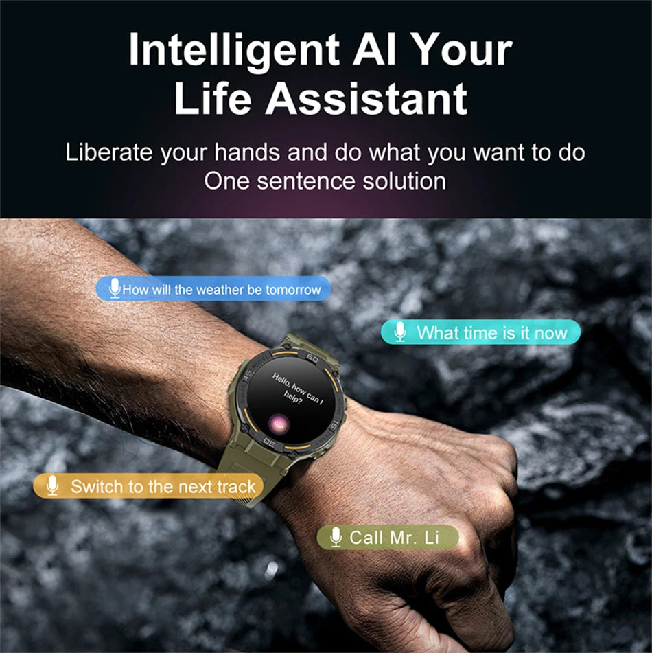 Smartwatch Military Men 360*360 HD Screen Flashlight Health Monitoring Waterproof Heart Rate BT Call Smart Watch For Android IOS - Fields Of Fitness
