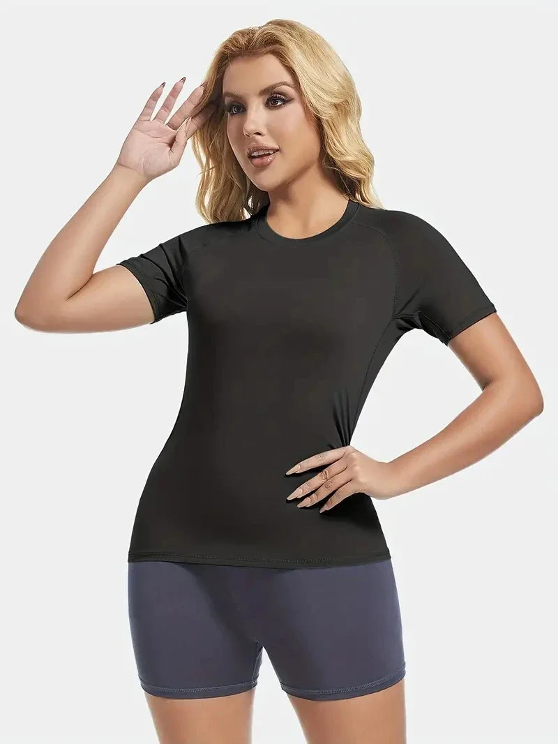 Women's Compression Shirt Short Sleeve Athletic Yoga Running T-Shirt Summer Gym Workout Quick Dry Stretchy Tees Tops Baselayer - Fields Of Fitness