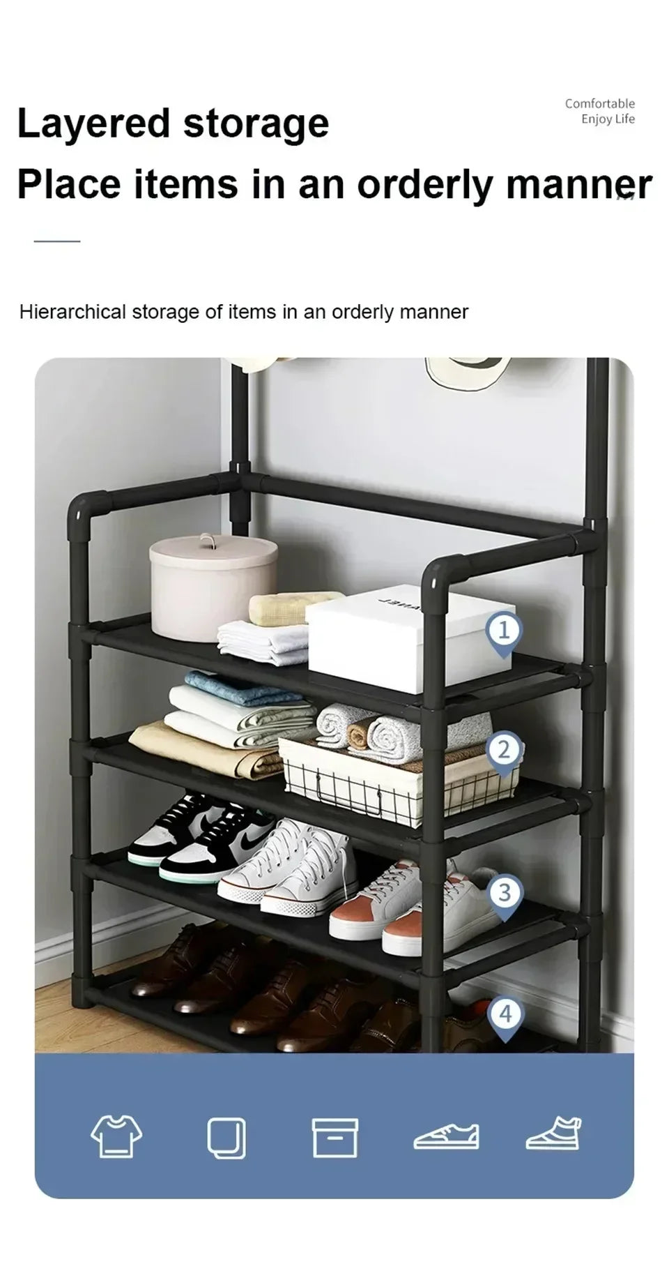 Clothes Hanger Multi-Layer Shoe Rack Doorway DIY Hat And Shoes Shelf Simple Floor-Standing Living Room Organizer Storage Racks - Fields Of Fitness