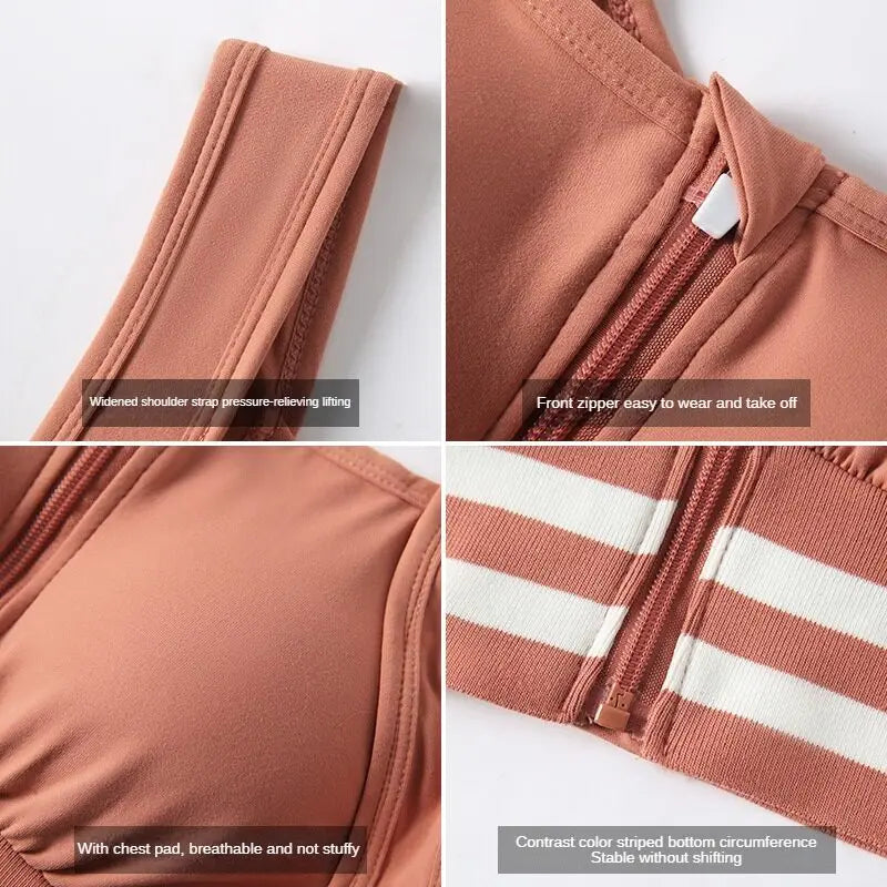 Sports Bras Zip Front For Women With Full Coverage Removable Padded Workout Bra Shockproof Yoga Underwear Running Fitness Vest - Fields Of Fitness