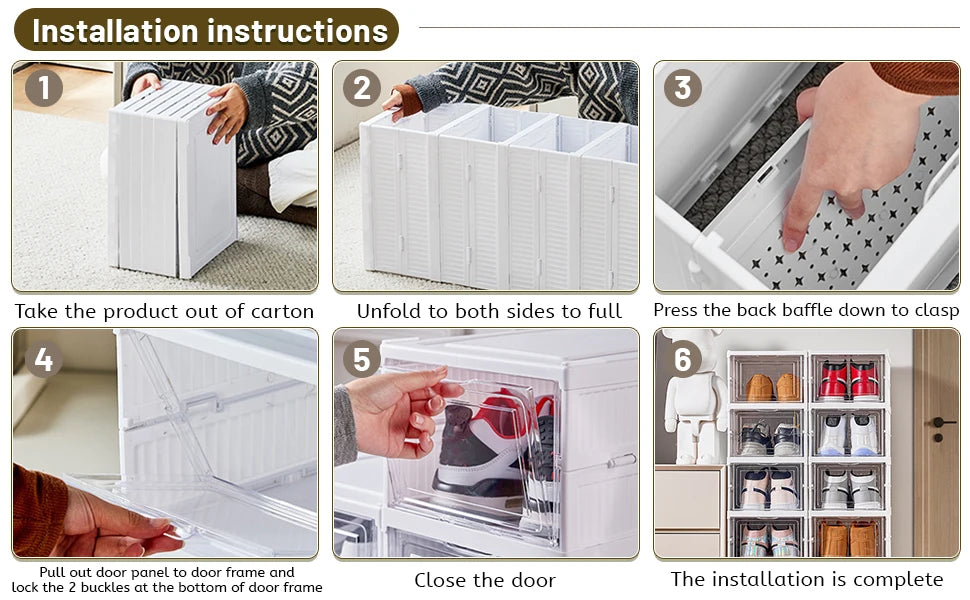 Shoe Storage Box 6 Layers Foldable Clear Door Transparent Stackable PP Material Dustproof Shoe Rack Organizer Space Saver - Fields Of Fitness