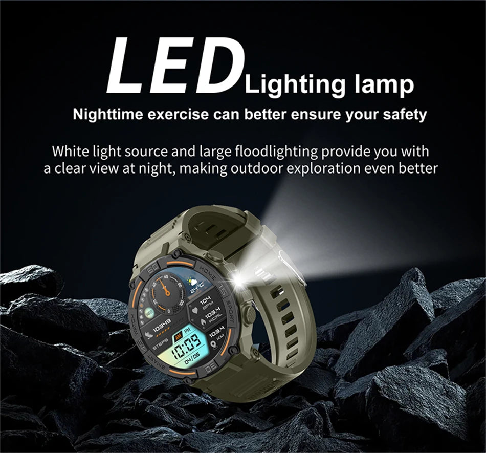 Smartwatch Military Men 360*360 HD Screen Flashlight Health Monitoring Waterproof Heart Rate BT Call Smart Watch For Android IOS - Fields Of Fitness