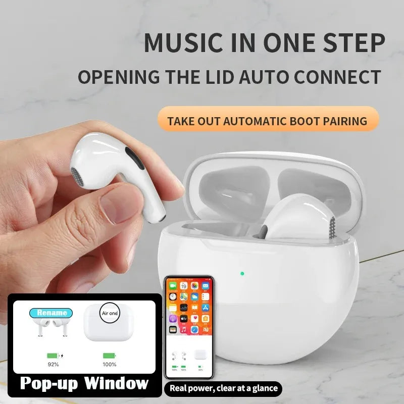 Original Pro6 TWS Wireless Bluetooth Headset Bluetooth 5.3 Earphones Sport Earbuds Smart Touch Music Headset For All Smartphones - Fields Of Fitness