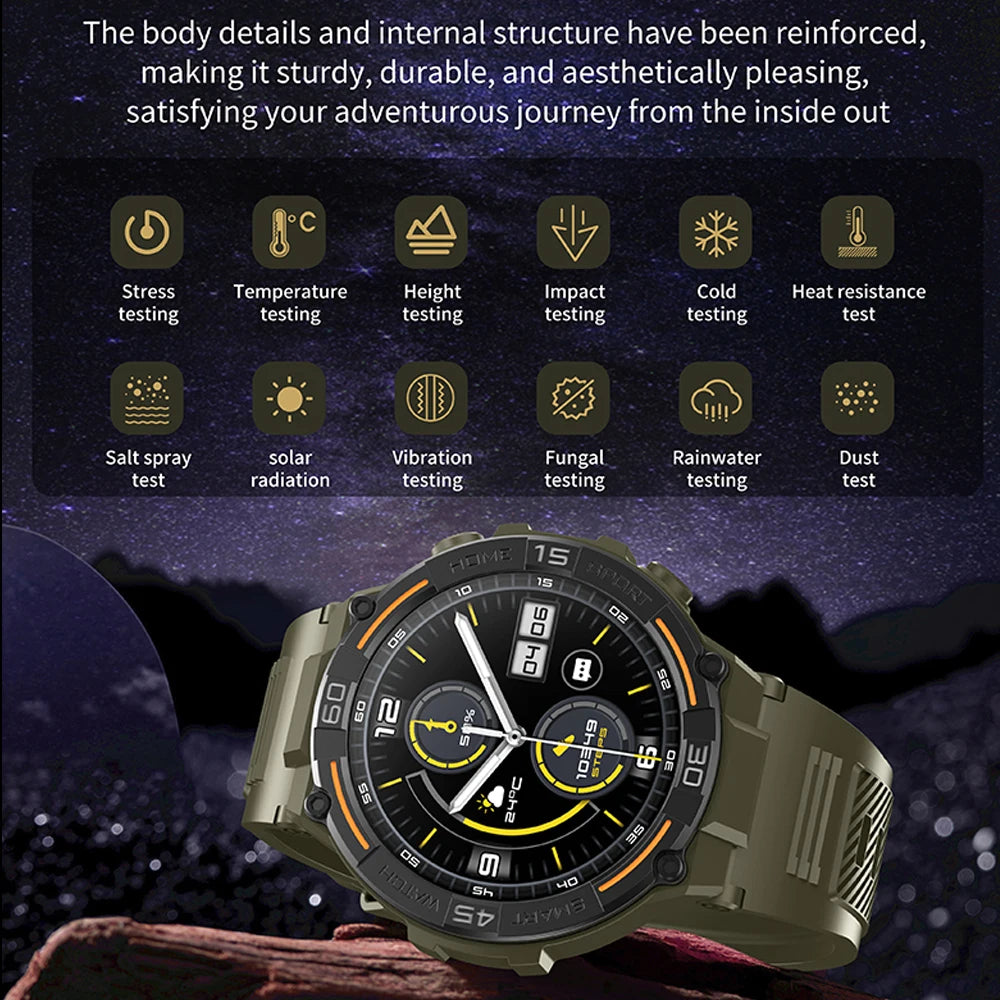 Smartwatch Military Men 360*360 HD Screen Flashlight Health Monitoring Waterproof Heart Rate BT Call Smart Watch For Android IOS - Fields Of Fitness