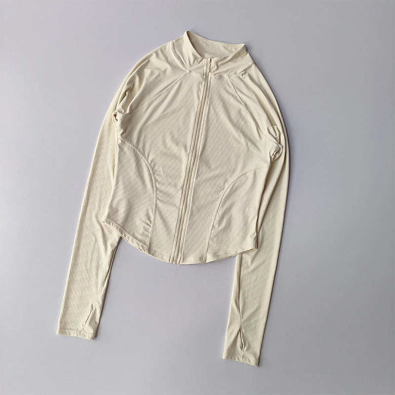 Slim Fit Sports Coat Shirts Jacket Quick Dry Elastic Yoga Fitness Women's Outdoor Tops Running Zipper Quick Dry Fall Clothing - Fields Of Fitness