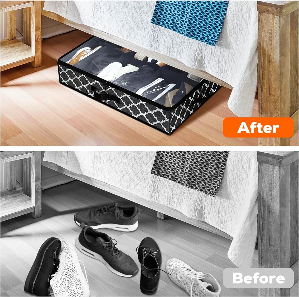 Foldable Under Bed Shoe Storage Organizer Dustproof Non Woven Storage Box with Clear Window Space Saving Shoes Organizer - Fields Of Fitness