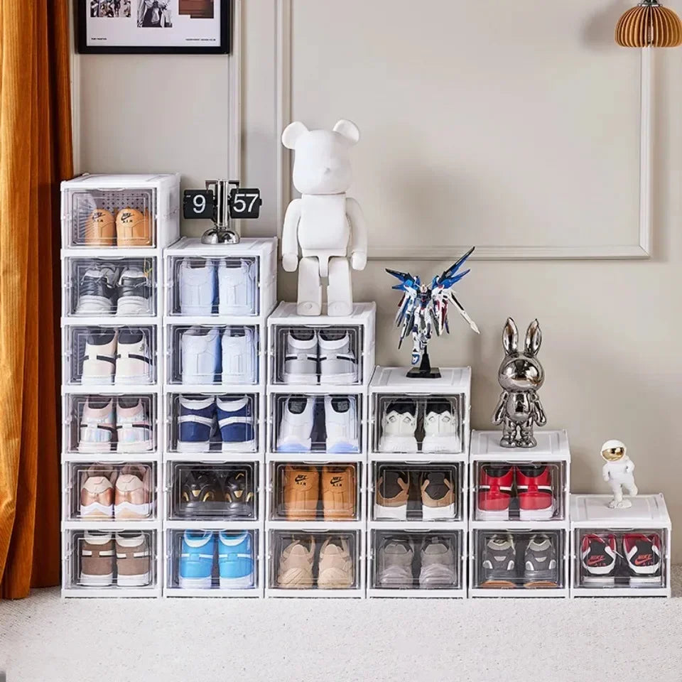 Foldable Shoe Box Stackable Transparent Dustproof Footwear Organizers With Cover Hall Shoes Cabinet Closet Sneakers Storage Rack - Fields Of Fitness