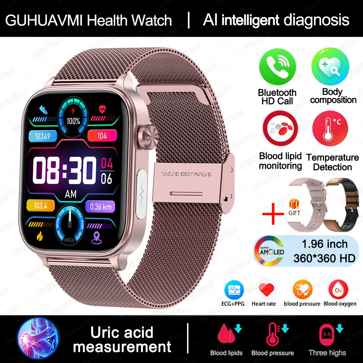 2025 New ECG+PPG Monitoring Smart Watch Women Blood pressure Blood Lipid Uric Acid Women Menstrual Health Tracker Smartwatches - Fields Of Fitness