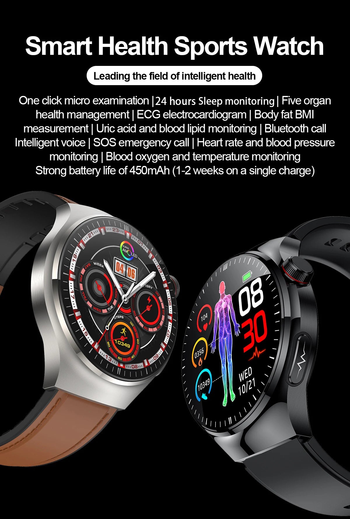 2025 New Nursing Grade Smart Watch Blood oxygen Blood Lipid Uric Acid ECG+PPG Body Temperature Bluetooth Call Health Smartwatch - Fields Of Fitness