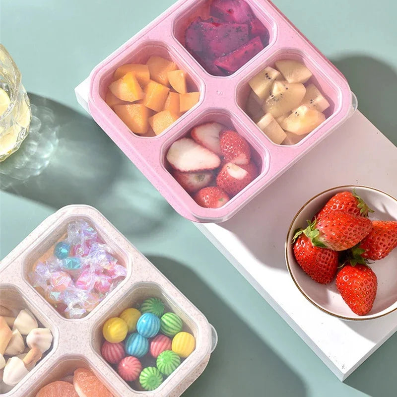4 Grid Snack Containers Reusable Meal Prep Lunch Containers Portable for Kids and Adults Home Snack Storage Bottles Kitchen Tool - Fields Of Fitness
