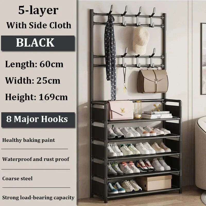 Clothes Hanger Multi-Layer Shoe Rack Doorway DIY Hat And Shoes Shelf Simple Floor-Standing Living Room Organizer Storage Racks - Fields Of Fitness