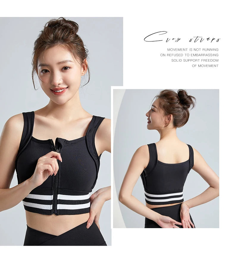 Sports Bras Zip Front For Women With Full Coverage Removable Padded Workout Bra Shockproof Yoga Underwear Running Fitness Vest - Fields Of Fitness