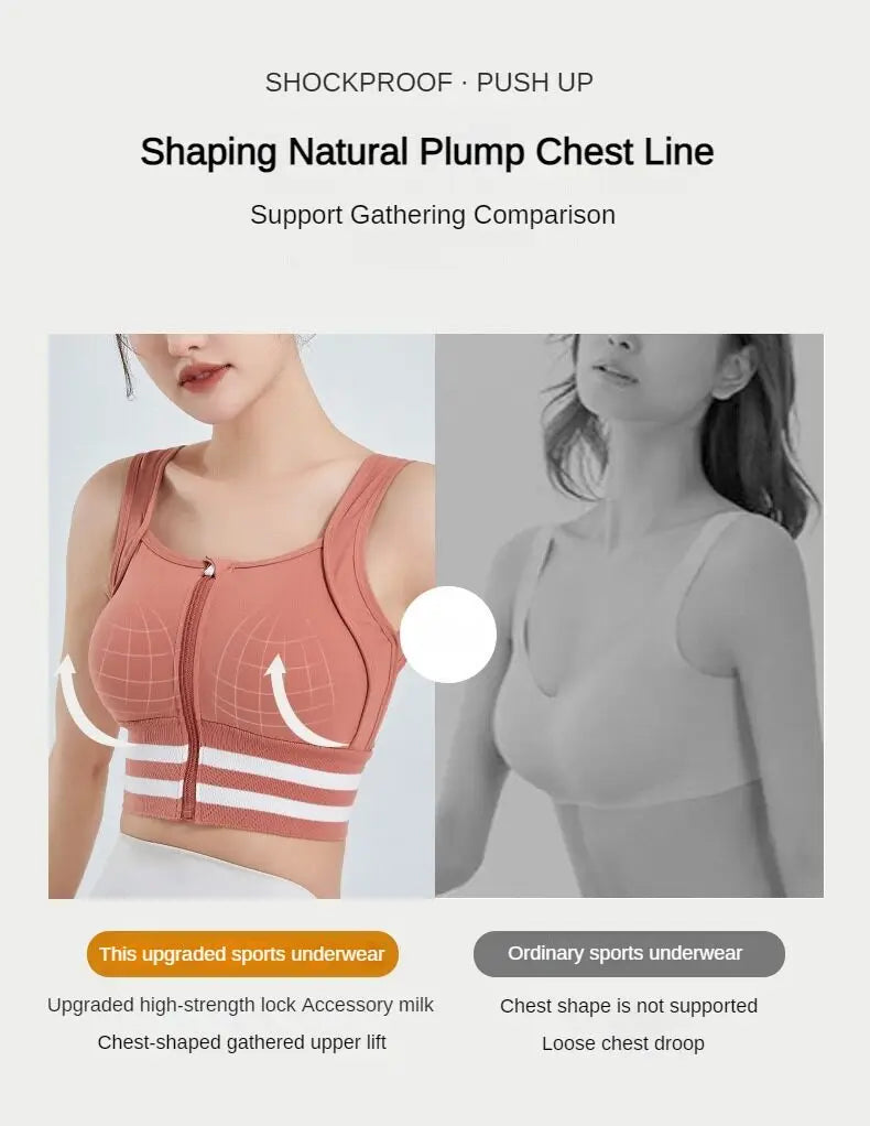 Sports Bras Zip Front For Women With Full Coverage Removable Padded Workout Bra Shockproof Yoga Underwear Running Fitness Vest - Fields Of Fitness