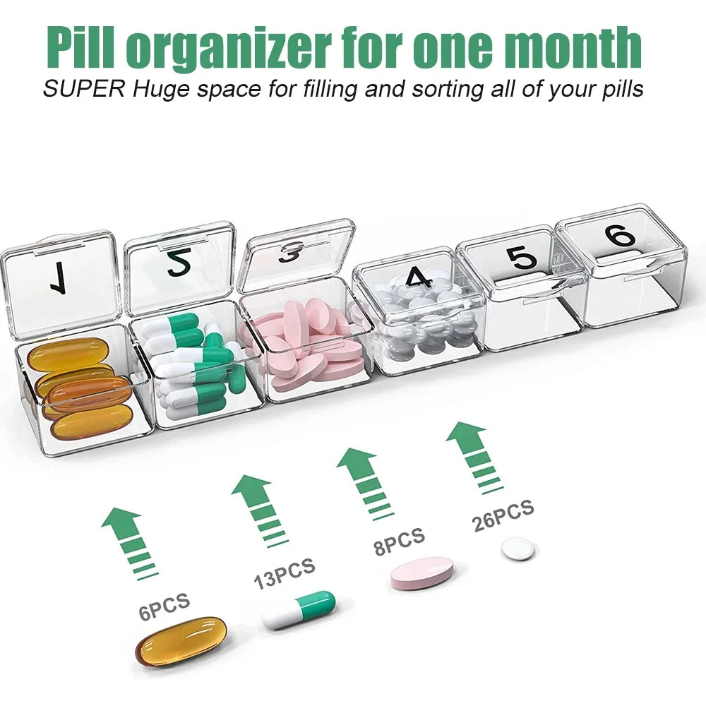 Pill Organizer Once a Day,30 Day Pill Organizer Box,Large Compartments Portable Case for Travel,Month Medicine Organizer - Fields Of Fitness
