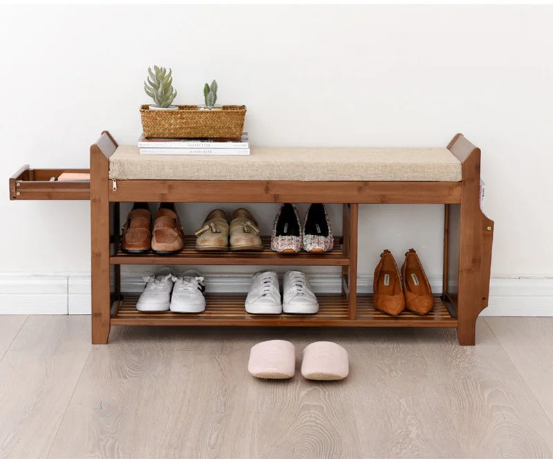 Shoe Storage Rack Bench With Double Layer Cushion Seat Living Room Shoe Organizer Entryway Storage Hallway Furniture Shoe Stool - Fields Of Fitness