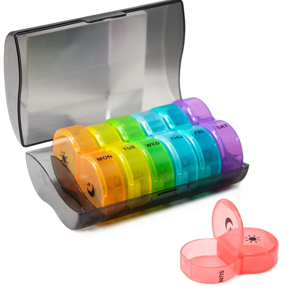 Weekly Pill Organizer 2 Times A Day, 7 Day Pill Box Daily Am Pm Pill Organizer, Portable Case for Fish Oils, Vitamin, Supplement - Fields Of Fitness