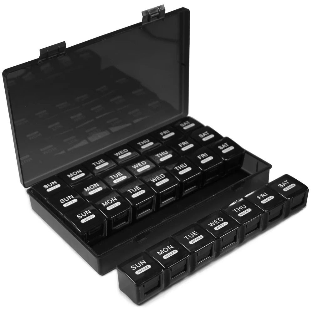 Pill Organizer Monthly, Moisture-Proof 4 Weeks Pill Box, Medicine Organizer One Month, Pill Container for Vitamin, Supplements - Fields Of Fitness