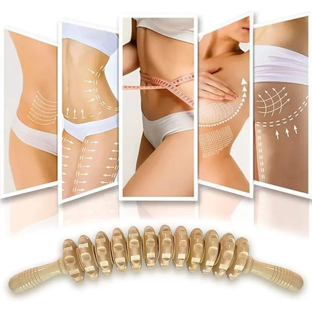 12 Rollers Wooden Curved Massager Handheld Roller Stick, Trigger Point Body Therapy Massager for Belly Waist Muscles Pain Relief - Fields Of Fitness