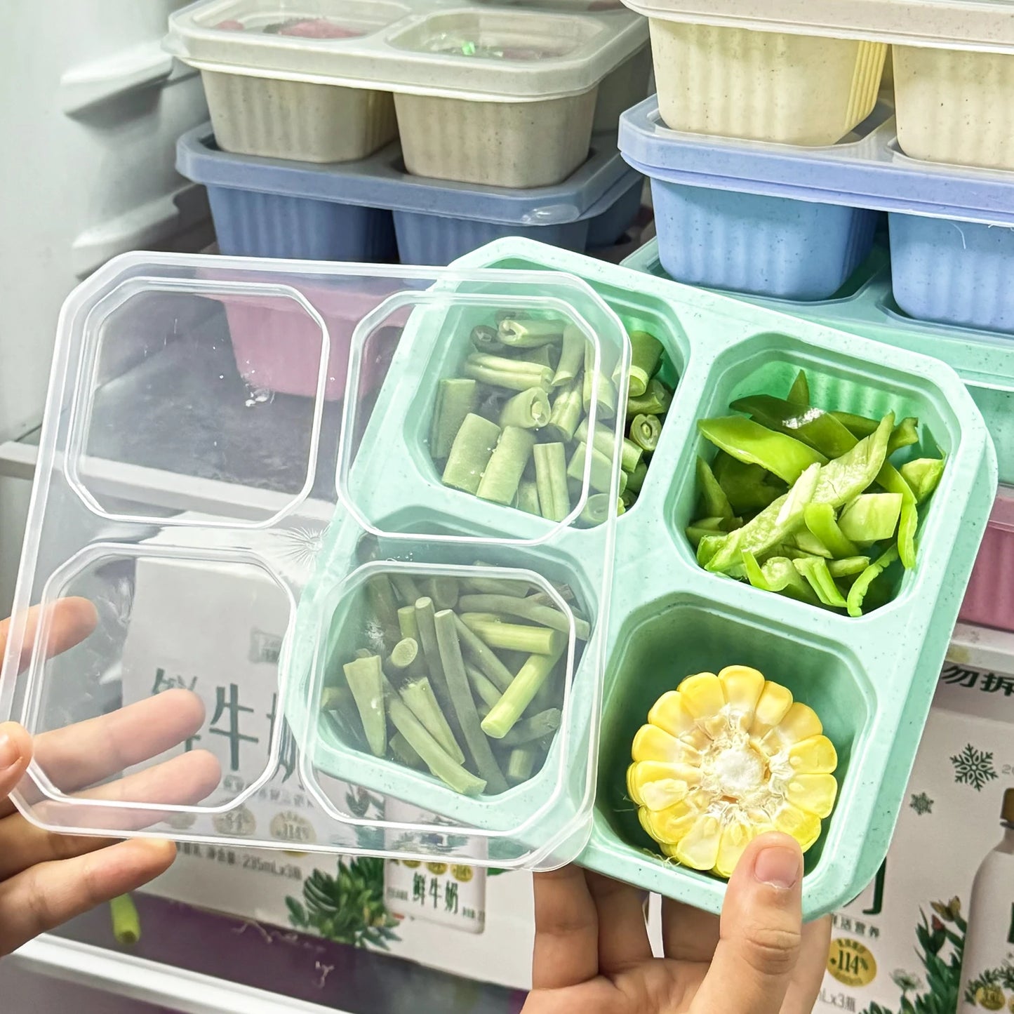 4 Grid Snack Containers Reusable Meal Prep Lunch Containers Portable for Kids and Adults Home Snack Storage Bottles Kitchen Tool - Fields Of Fitness
