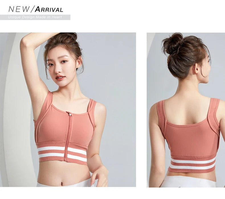 Sports Bras Zip Front For Women With Full Coverage Removable Padded Workout Bra Shockproof Yoga Underwear Running Fitness Vest - Fields Of Fitness