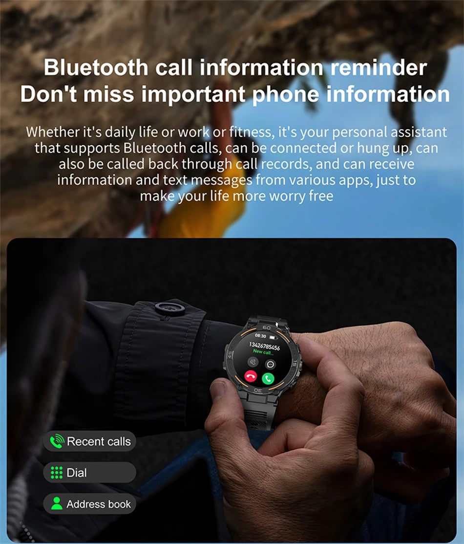 Smartwatch Military Men 360*360 HD Screen Flashlight Health Monitoring Waterproof Heart Rate BT Call Smart Watch For Android IOS - Fields Of Fitness