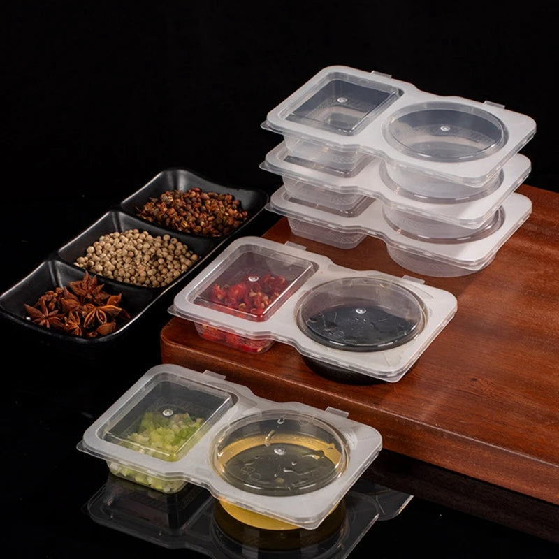 5/10/15/20Pcs 2 Compartment Snack Containers With Lids Travel Snack Organizer Takeout Portable Seasoning Sauce Box - Fields Of Fitness