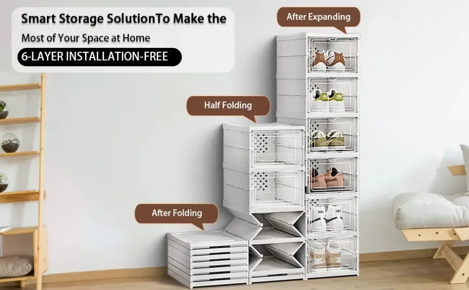 Foldable Shoe Box Stackable Transparent Dustproof Footwear Organizers With Cover Hall Shoes Cabinet Closet Sneakers Storage Rack - Fields Of Fitness