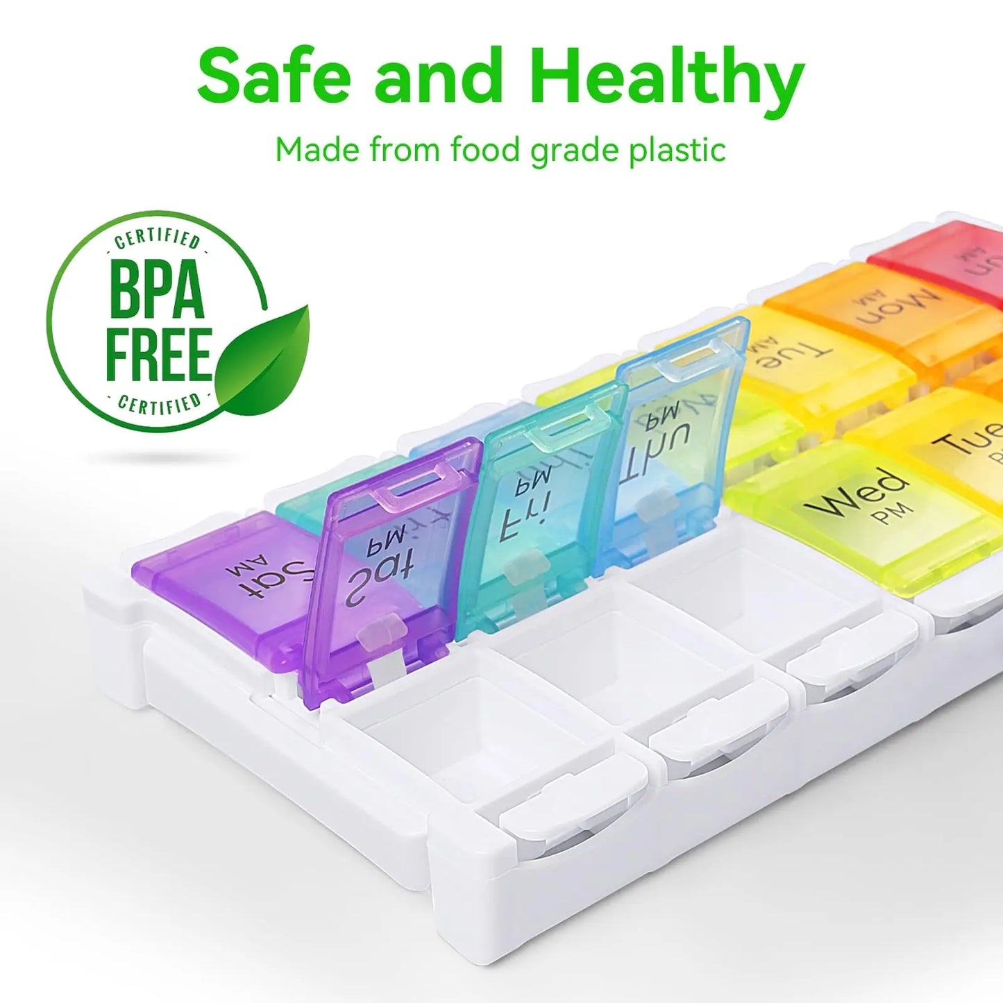 Large Pill Organizer AM PM Pill Box 7 Day 2 Week Medicine Dispensers Easy Push Button Medication Vitamins Fish Oils Supplements - Fields Of Fitness