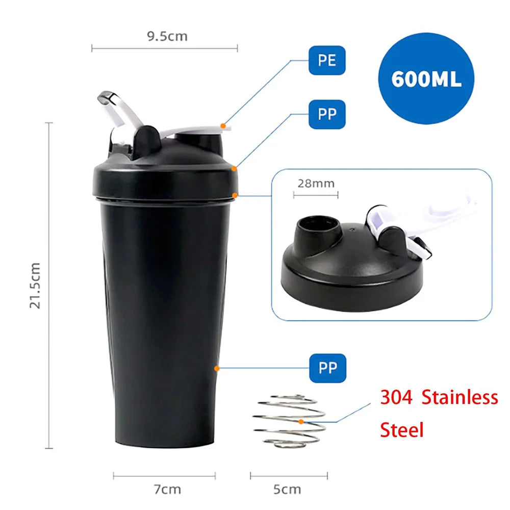 1pc Portable Protein Shaker 600ml Fitness Bottle with Wire Whisk Ball for Fitness Enthusiasts Athletes Perfect For Outdoor Gym - Fields Of Fitness