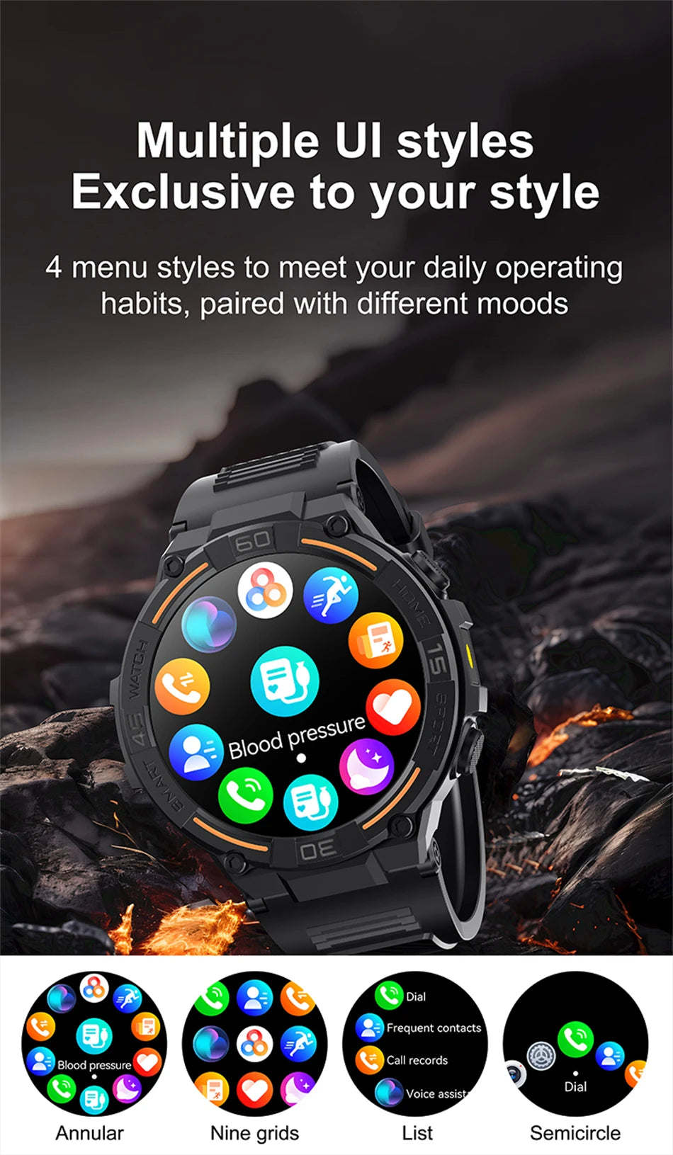 Smartwatch Military Men 360*360 HD Screen Flashlight Health Monitoring Waterproof Heart Rate BT Call Smart Watch For Android IOS - Fields Of Fitness