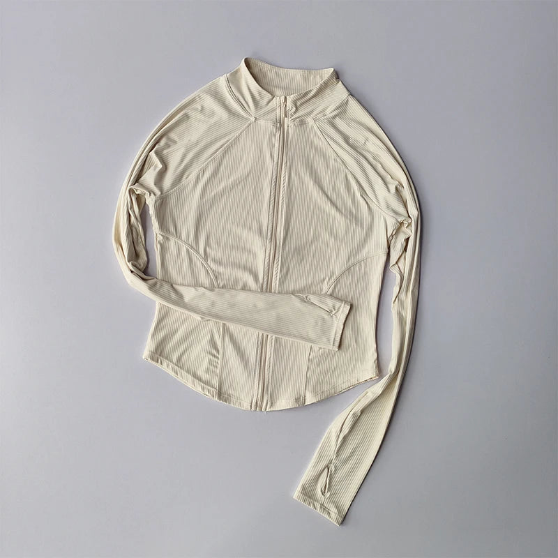 Slim Fit Sports Coat Shirts Jacket Quick Dry Elastic Yoga Fitness Women's Outdoor Tops Running Zipper Quick Dry Fall Clothing - Fields Of Fitness