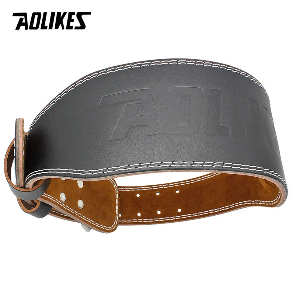 AOLIKES Cowhide Gym Fitness Buckle Weightlifting Belt Waist Belts for Squats Dumbbell Training Bodybuilding Lumbar Brace Protect - Fields Of Fitness