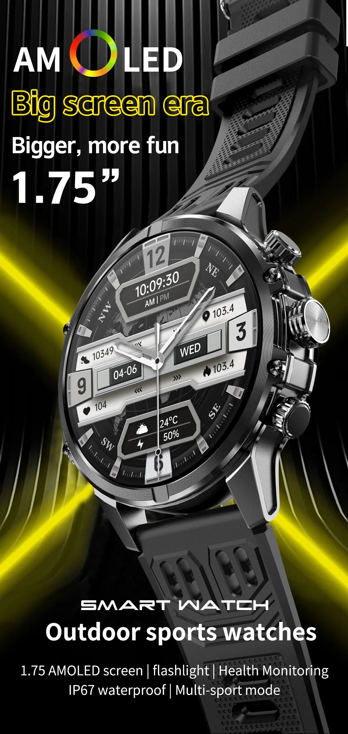 Smart Watch For Men AMOLED Screen LED Flashlight Waterproof Heart Rate Monitor Bluetooth Call Sport Fitness Women Smartwatch - Fields Of Fitness