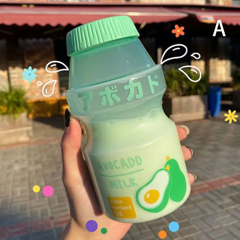 480ml Plastic Water Bottle Tour Drinking Bottle Yakult Shape Cute Kawaii Milk Carton Shaker Bottle For Kids/Girl/Adult Glass - Fields Of Fitness