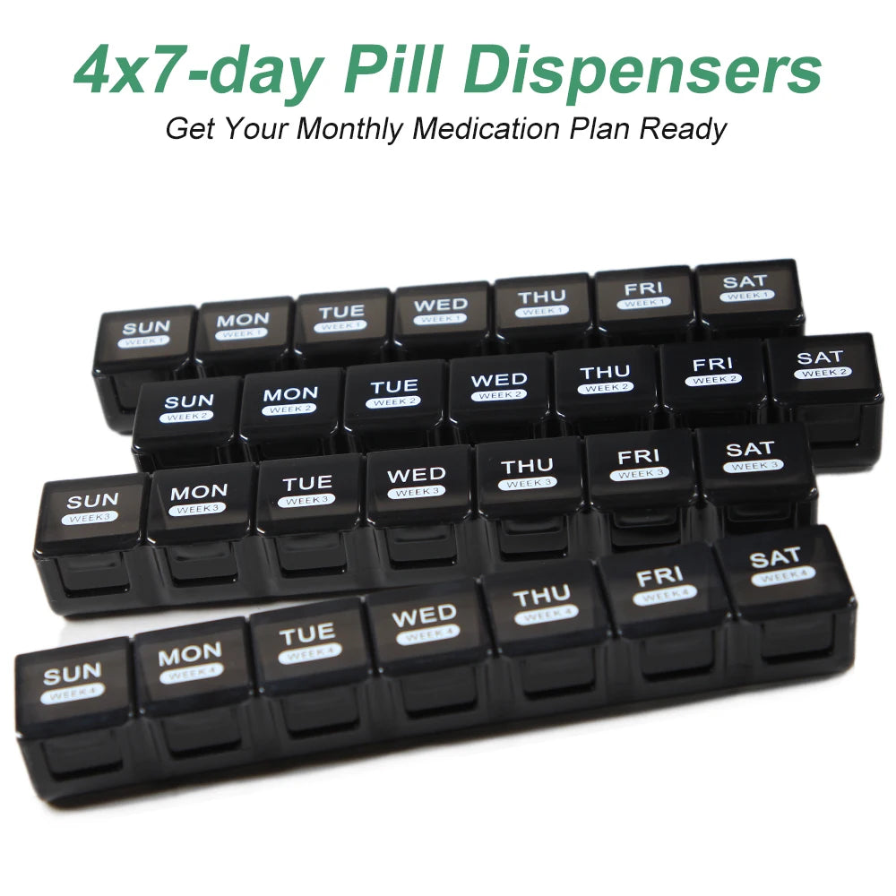 Pill Organizer Monthly, Moisture-Proof 4 Weeks Pill Box, Medicine Organizer One Month, Pill Container for Vitamin, Supplements - Fields Of Fitness
