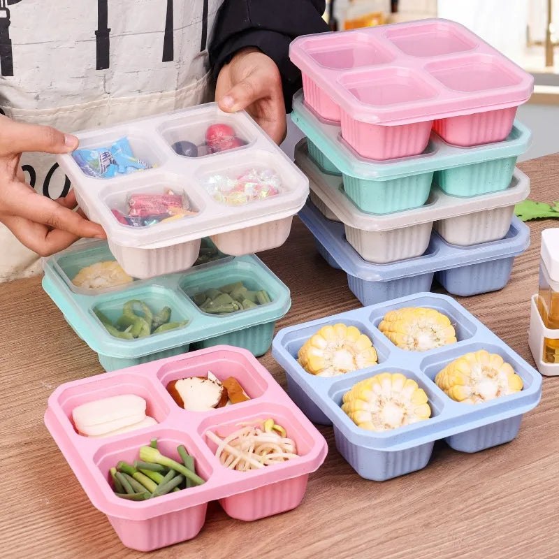 4 Grid Snack Containers Reusable Meal Prep Lunch Containers Portable for Kids and Adults Home Snack Storage Bottles Kitchen Tool - Fields Of Fitness