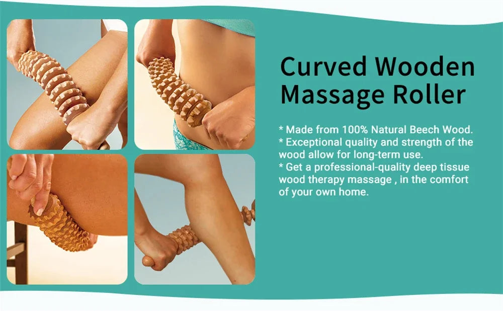 12 Rollers Wooden Curved Massager Handheld Roller Stick, Trigger Point Body Therapy Massager for Belly Waist Muscles Pain Relief - Fields Of Fitness